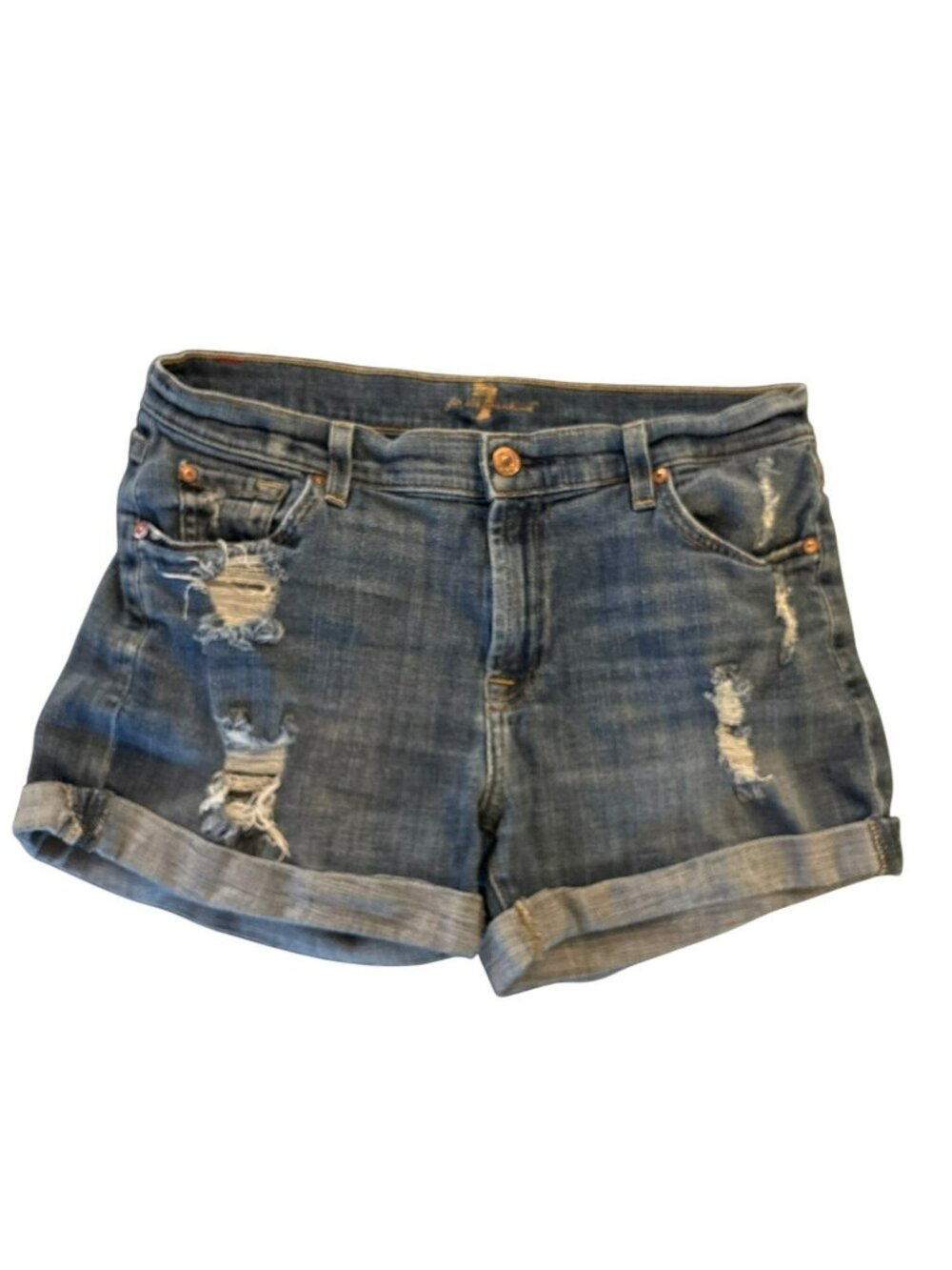 7 For All Mankind Distressed Denim Shorts With Rolled Cuffs Size 27